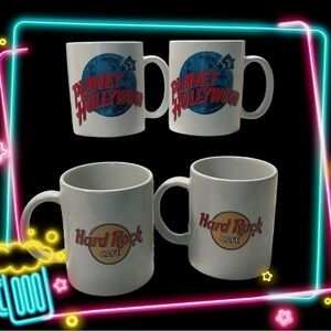 Hard Rock Cafe and Planet Hollywood White Mugs Set